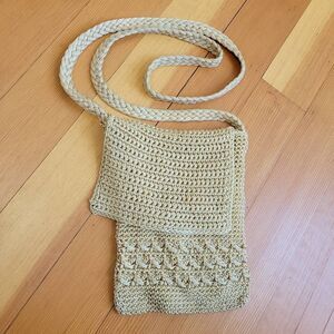 Vintage Braciano tan beige crochet mini bag satchel crossbody earthy granola boh